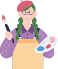 芸術的タイプの絵描きの女性のイラスト